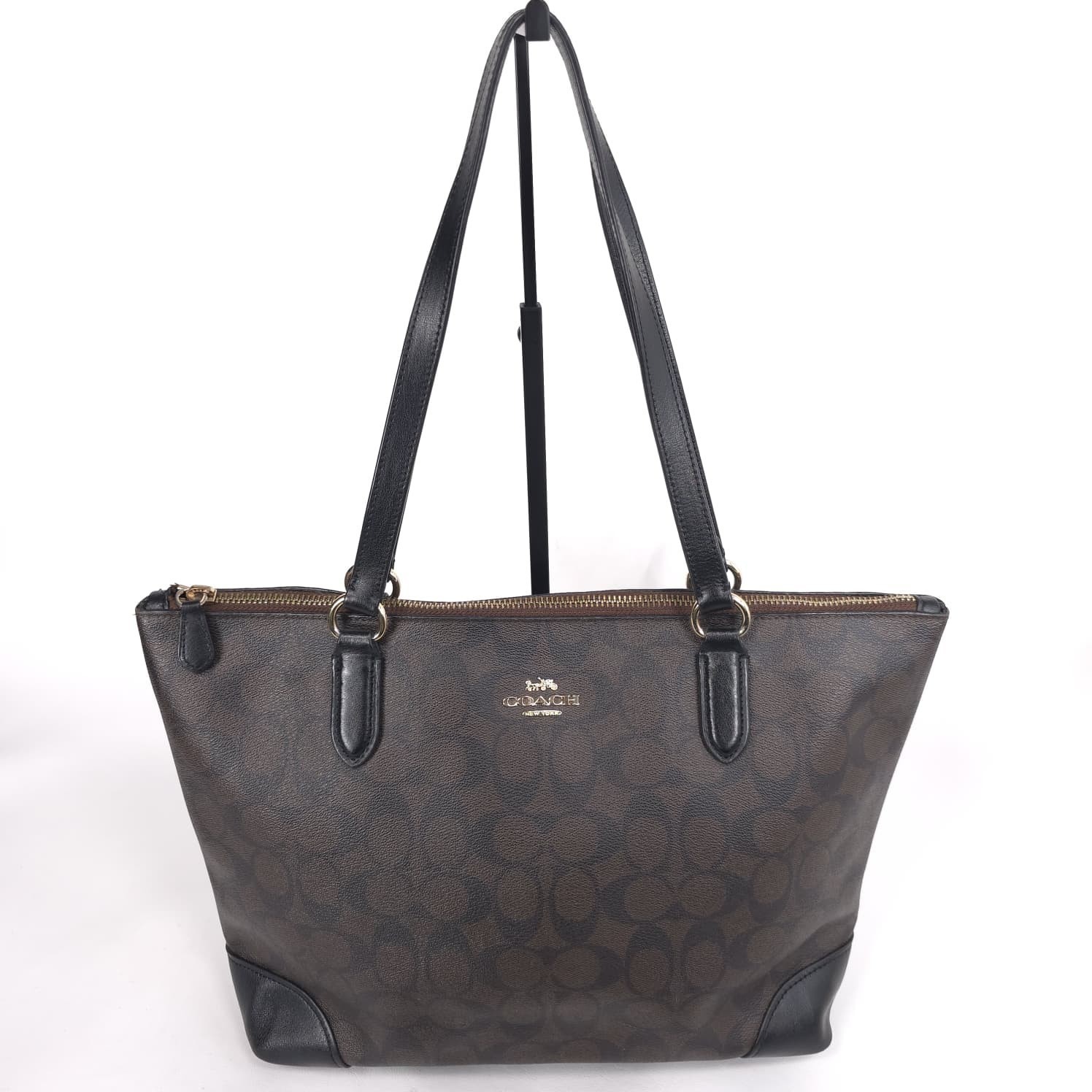 Coach Signature Zip Tote Brown Black Shoulder Bag A1822-F29208